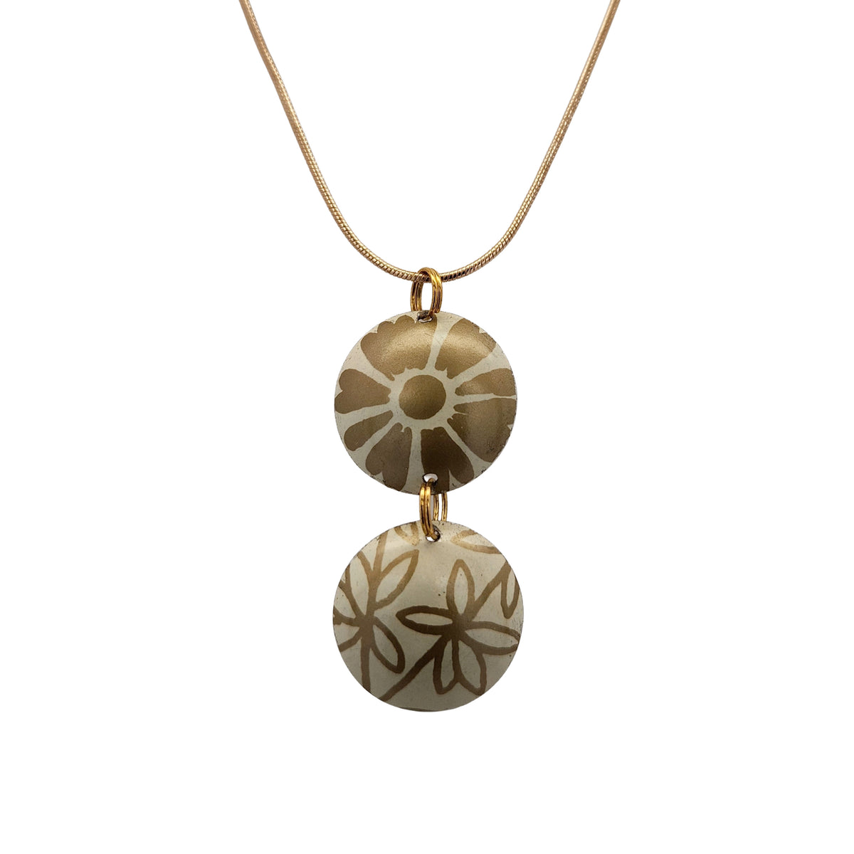 Gold & White Double Drop Vintage Tin Pendant