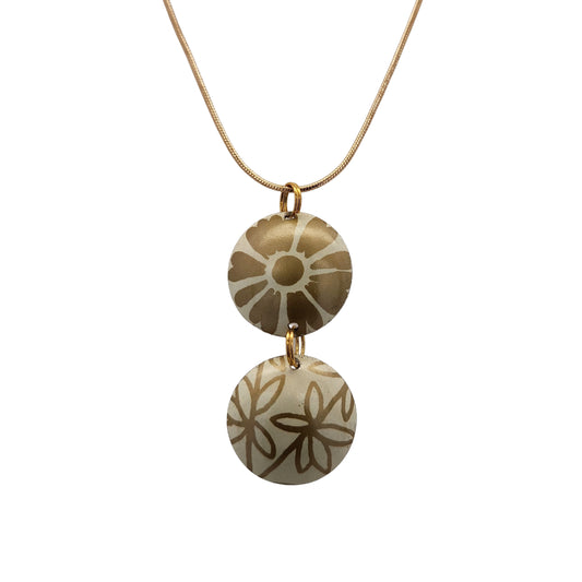 Gold & White Double Drop Vintage Tin Pendant