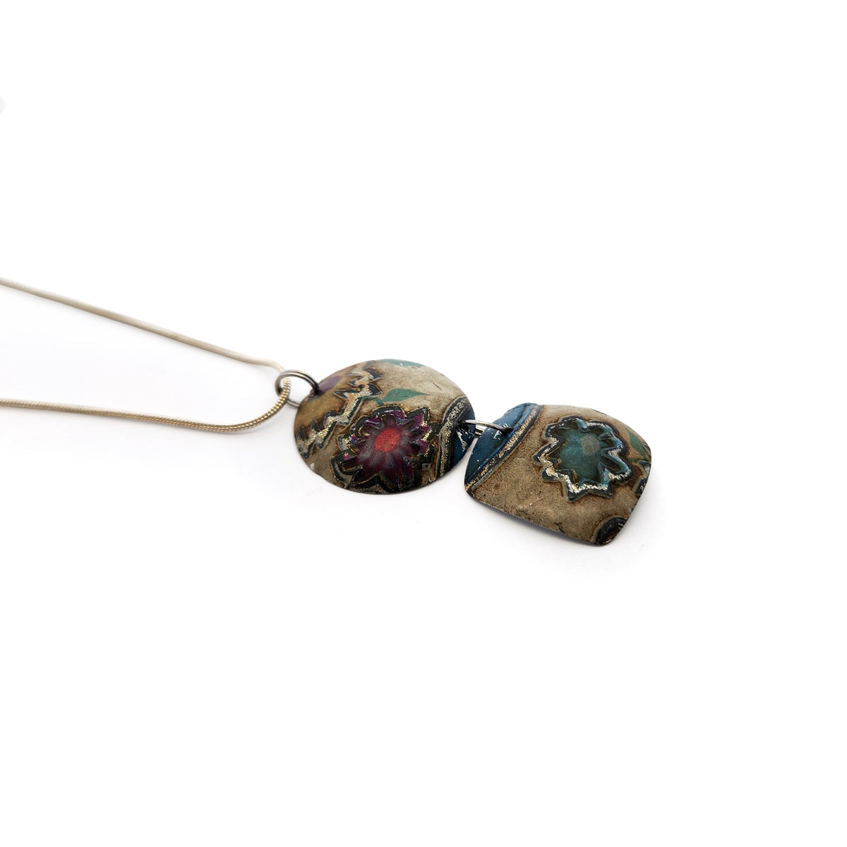 Purple & White Double Drop Vintage Tin Pendant