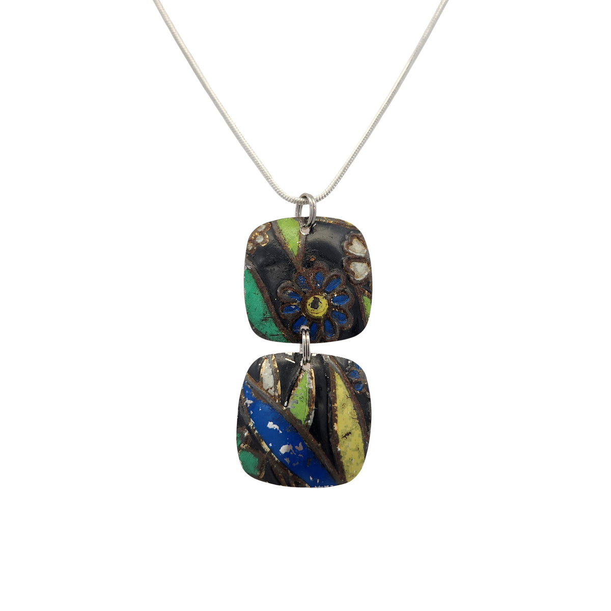 Green & Black Double Drop Vintage Tin Pendant