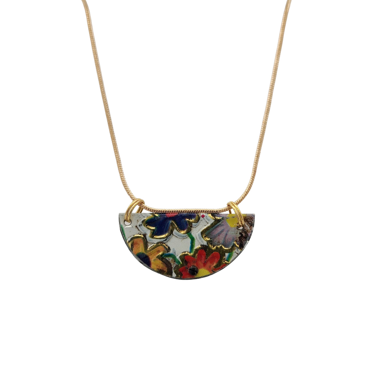 Bouquet Half Disc Vintage Tin Pendant
