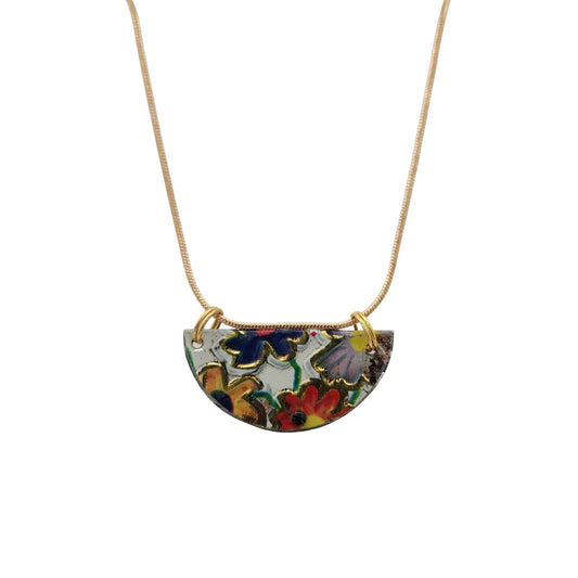 Bouquet Half Disc Vintage Tin Pendant
