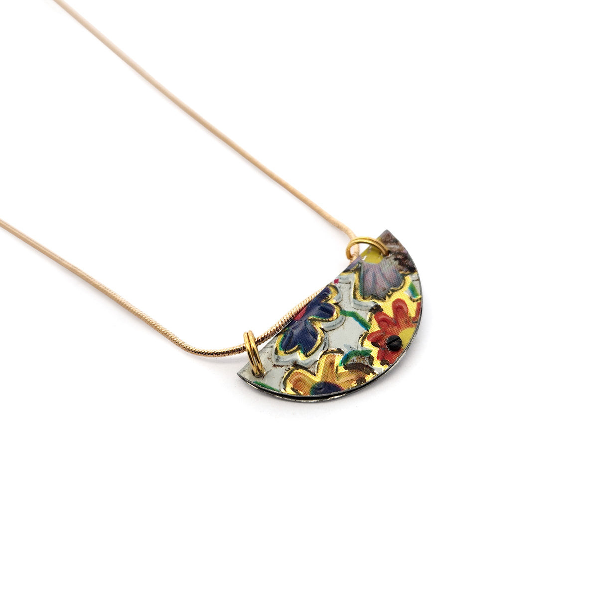 Bouquet Half Disc Vintage Tin Pendant