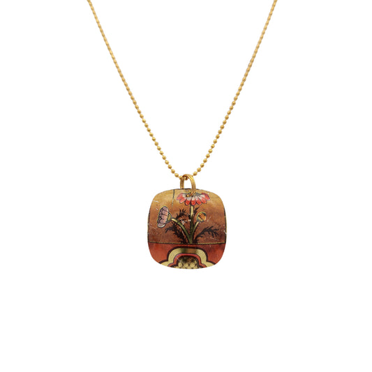 Small Orange Floral Drop Vintage Tin Pendant