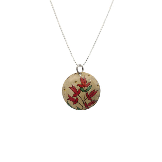 Small Red Ivy Drop Vintage Tin Pendant