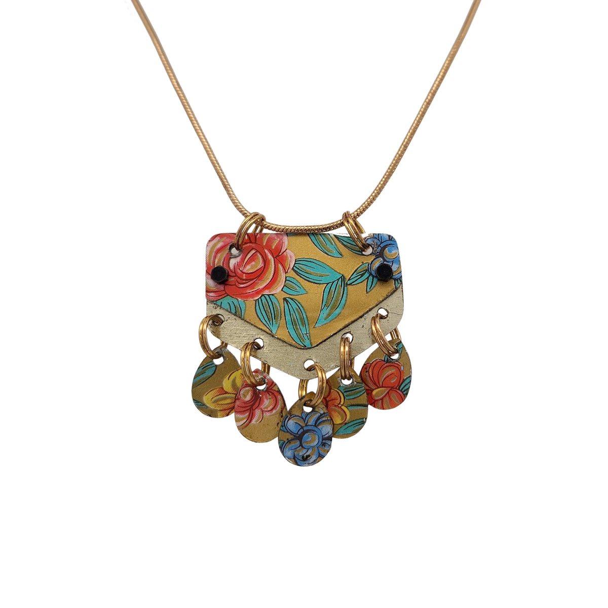 Gold Floral Dangle Vintage Tin Pendant