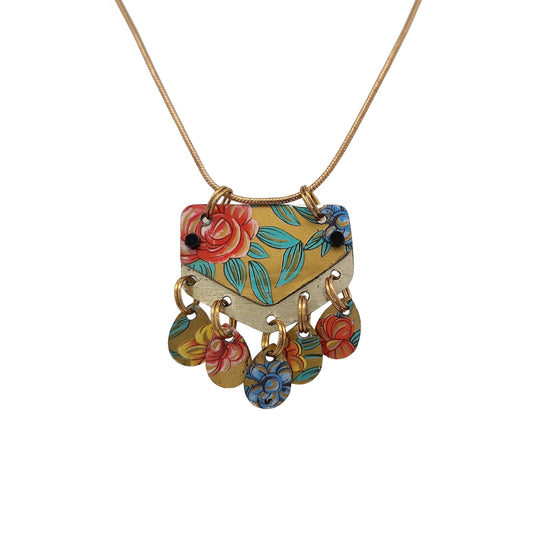 Gold Floral Dangle Vintage Tin Pendant