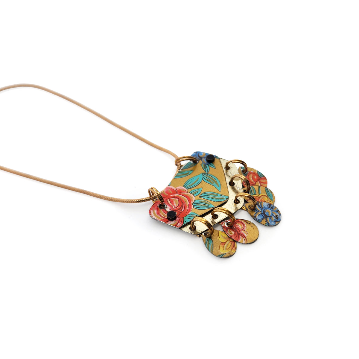 Gold Floral Dangle Vintage Tin Pendant
