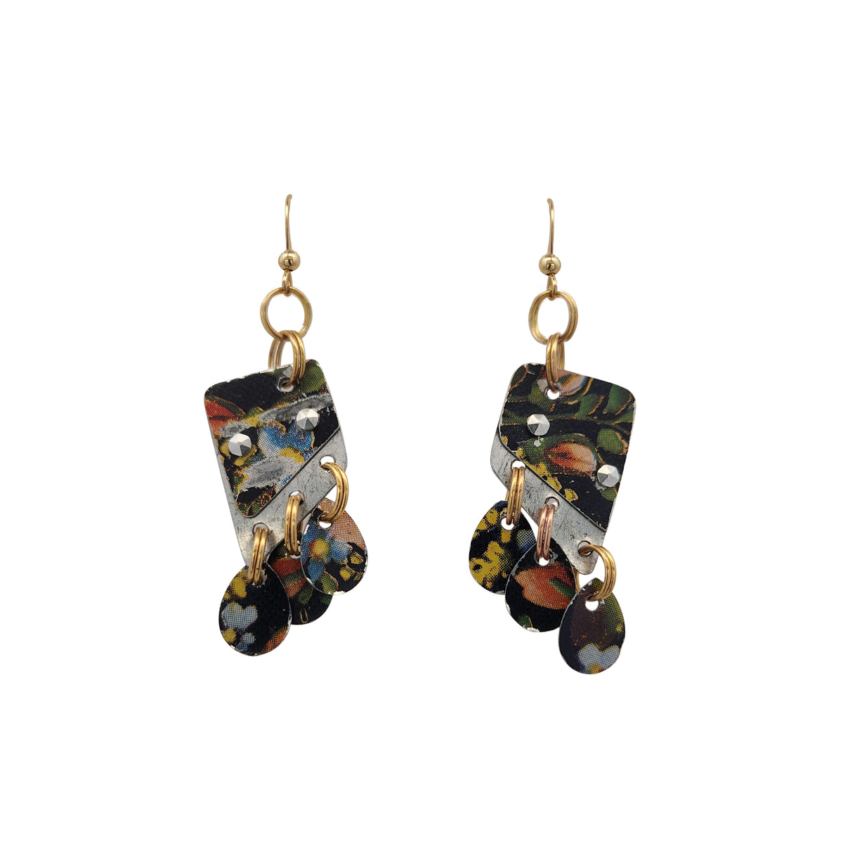 Black Dangle Vintage Tin Earrings