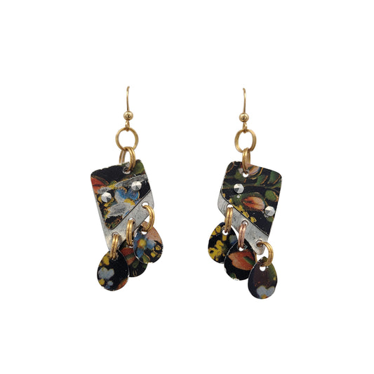 Black Dangle Vintage Tin Earrings