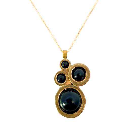 Brass Onyx Multi Circle Necklace