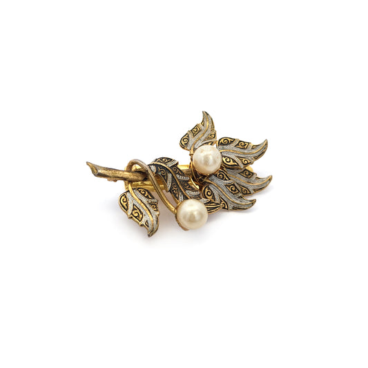 Vintage Leaf & Pearl Brooch