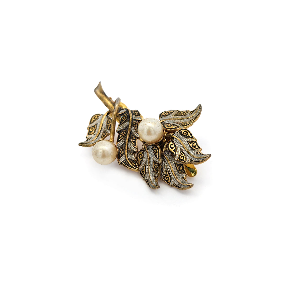 Vintage Leaf & Pearl Brooch