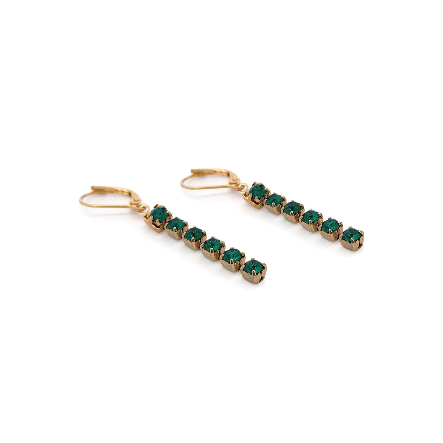 Vintage Green Rhinestone Drop Earrings