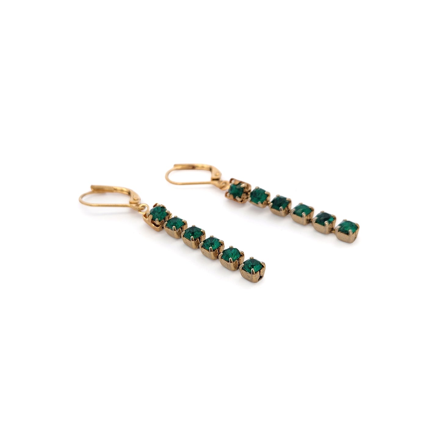 Vintage Green Rhinestone Drop Earrings