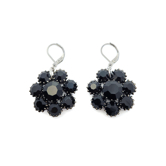 Vintage Black Crystal Flower Earrings