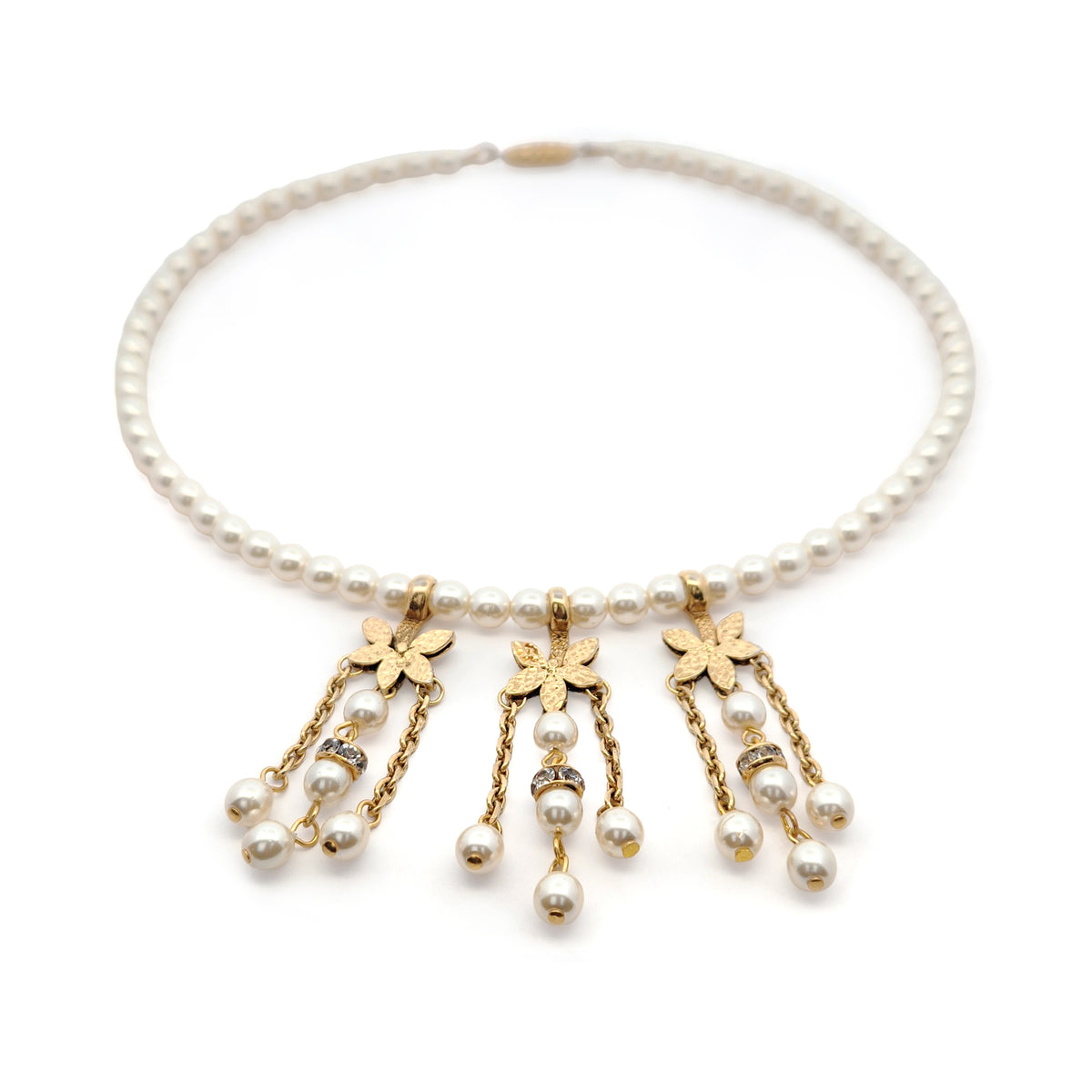 Vintage Cream Glass Pearl & Floral Necklace