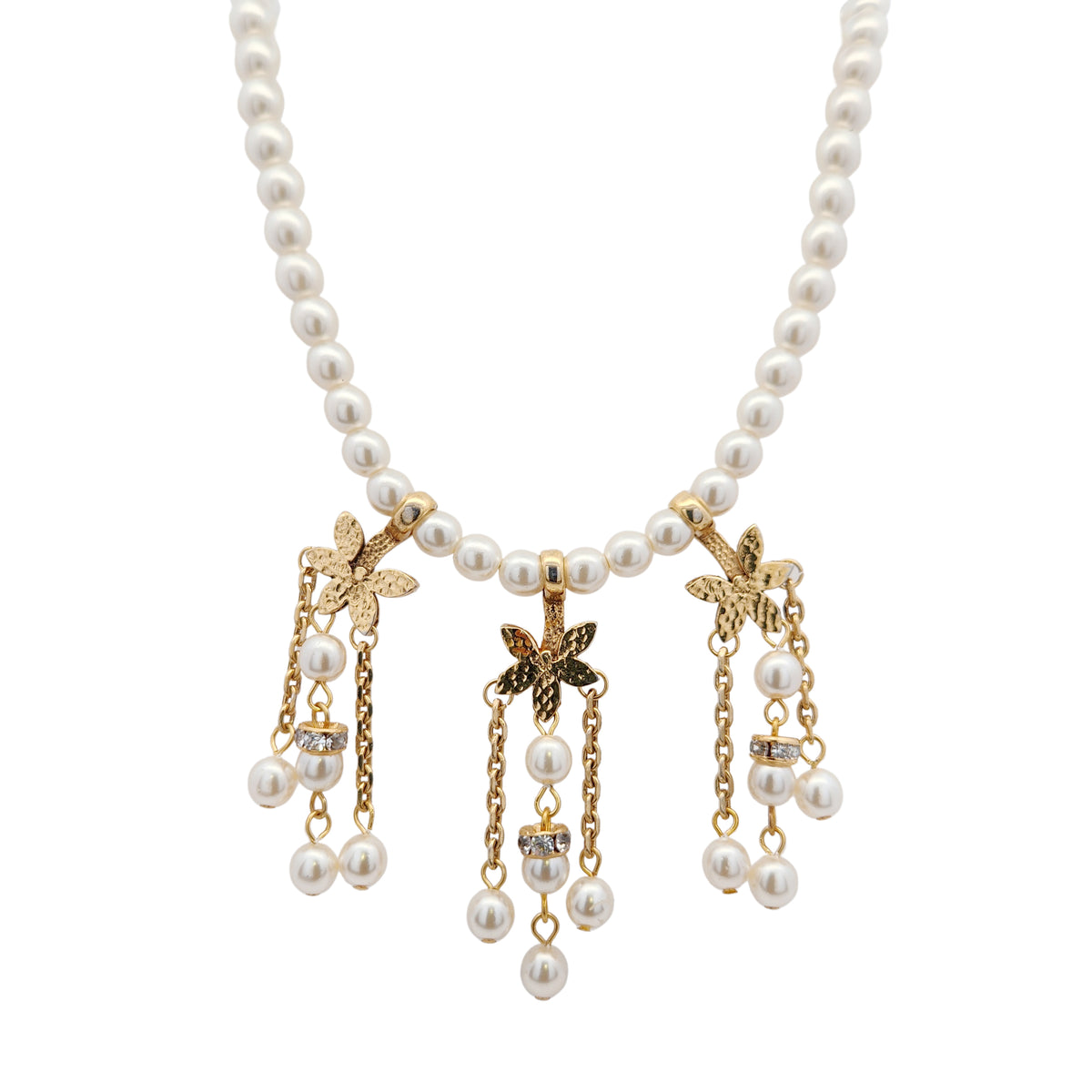 Vintage Cream Glass Pearl & Floral Necklace
