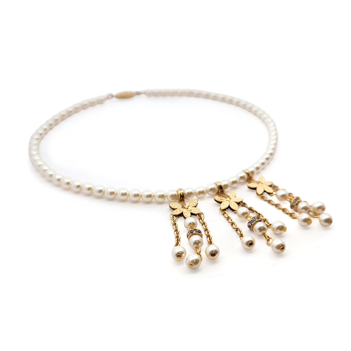 Vintage Cream Glass Pearl & Floral Necklace