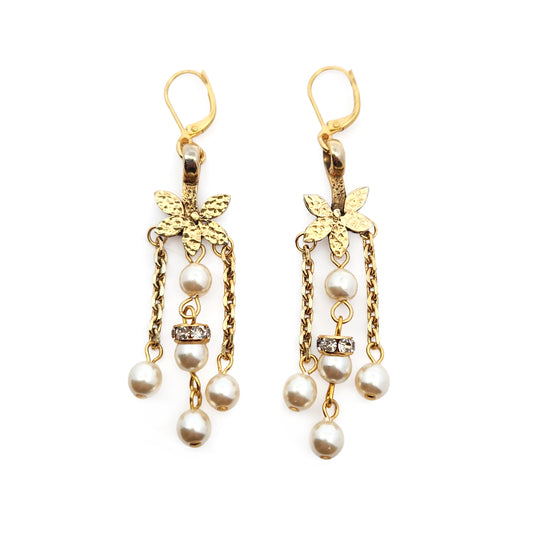 Vintage Cream Pearl & Floral Earrings