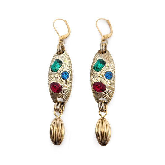 Vintage Gold-Tone Multicolor Rhinestone Earrings