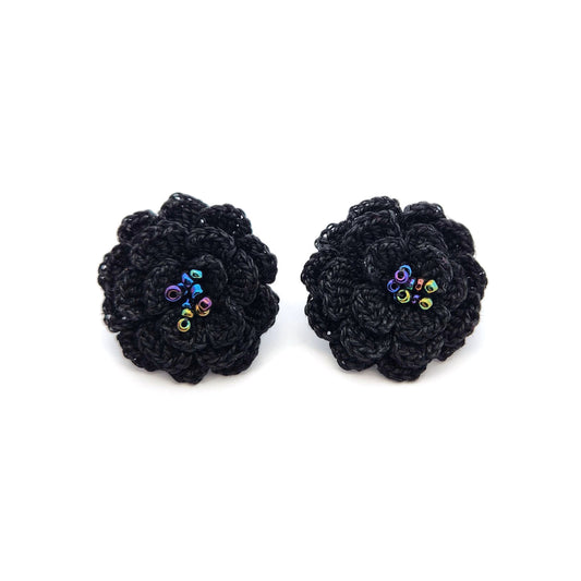 Black Carnations Embroidery Earrings