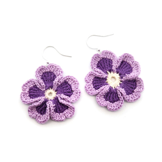 Purple Primrose Embroidery Earrings
