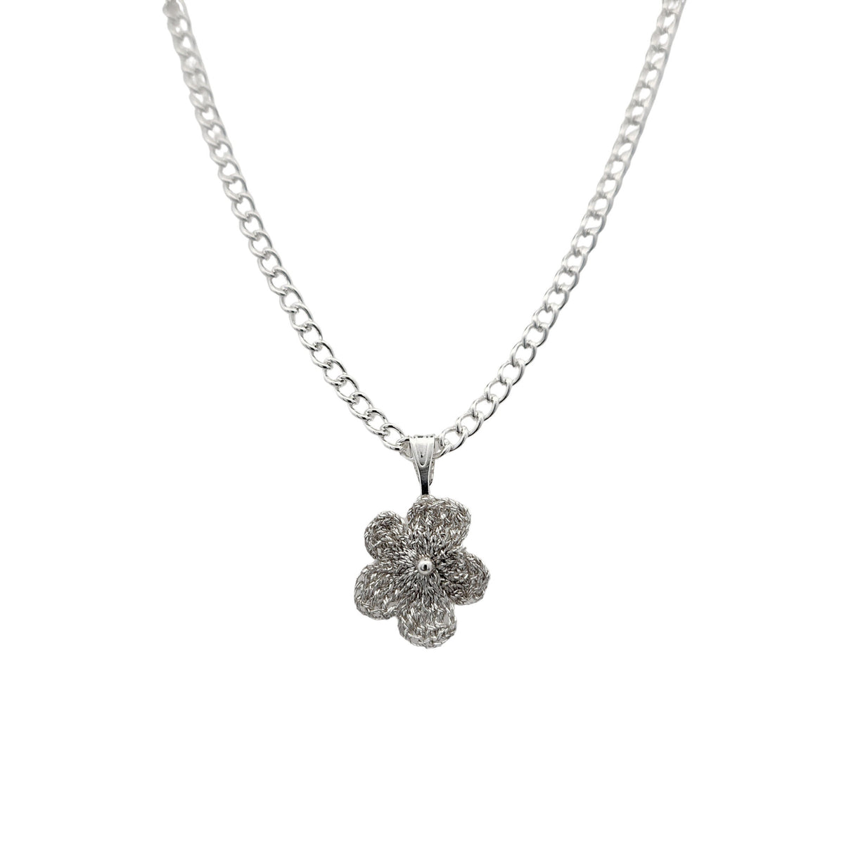 Silver Mini Bloom Embroidered Pendant