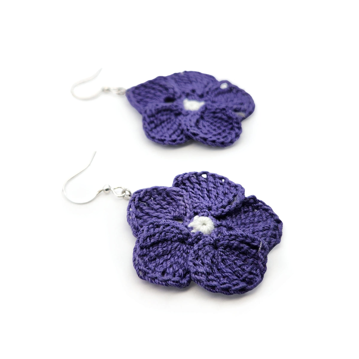 Purple African Daisy Embroidery Earrings