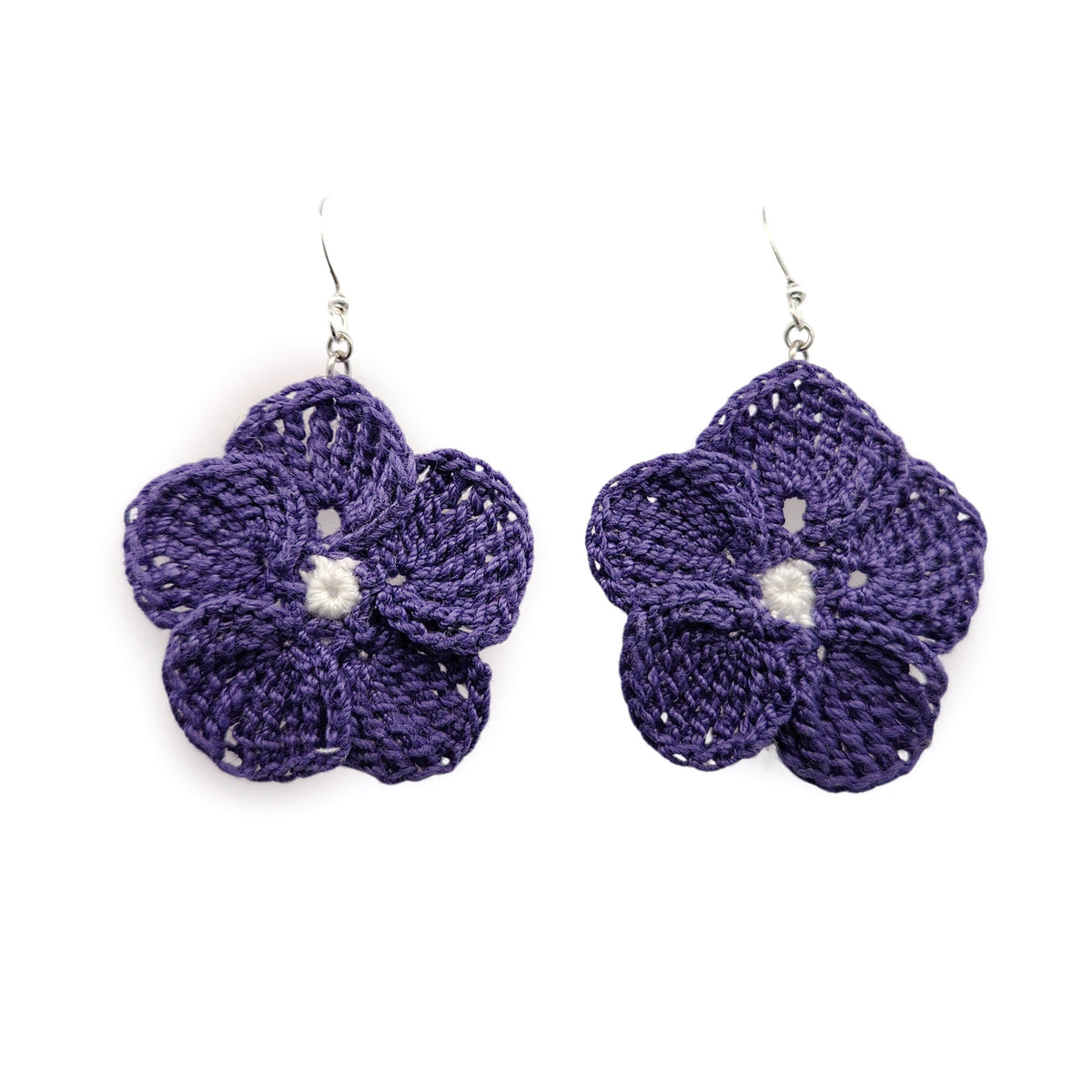 Purple African Daisy Embroidery Earrings