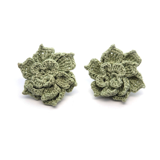 Sage Echeveria Flower Embroidery Earrings
