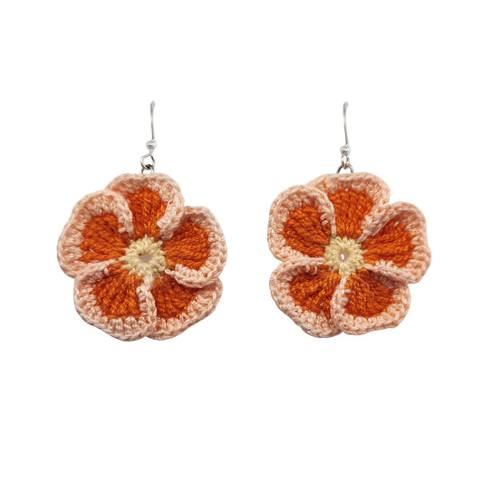 Orange Pansy Embroidery Earrings