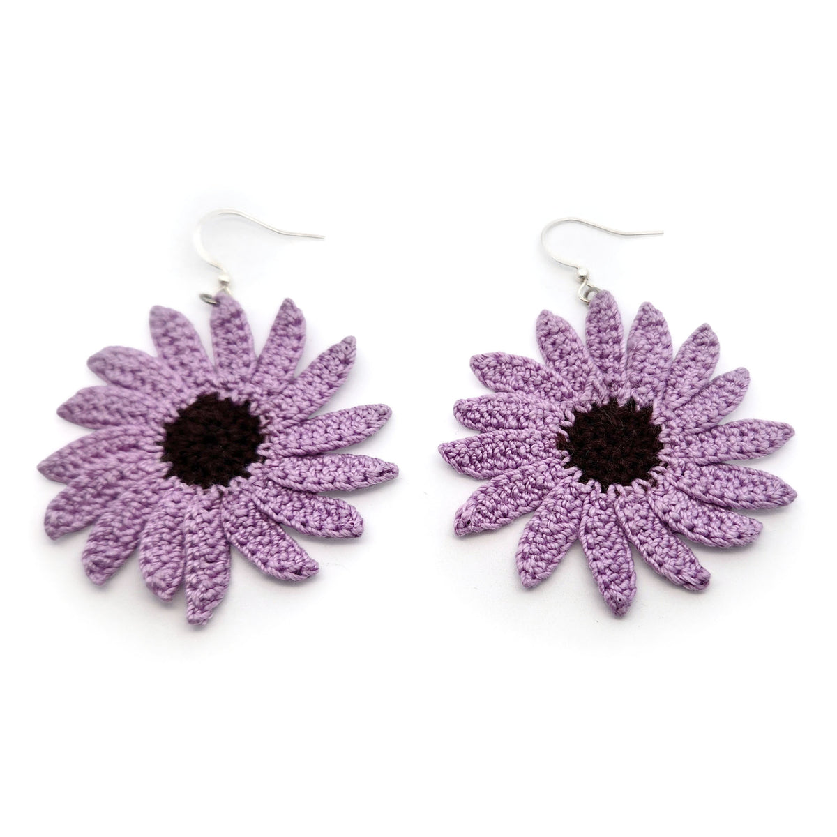 Purple Echinacea Flower Embroidery Earrings