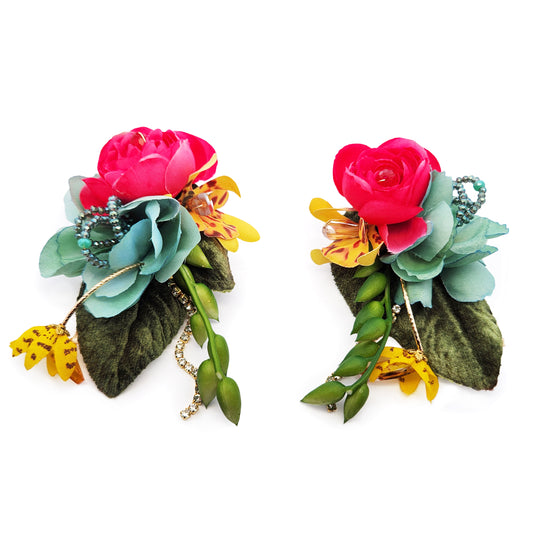 Pink & Teal Garden Party Flower Earrings