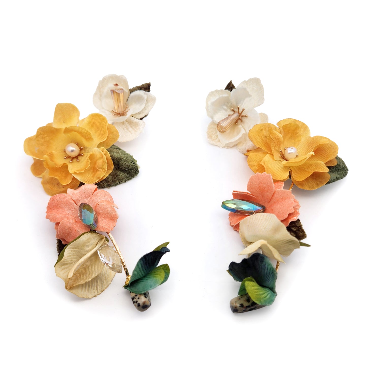 Cascading Yellow & Pink Garden Party Flower Earrings