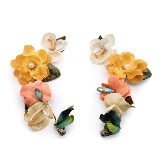 Cascading Yellow & Pink Garden Party Flower Earrings