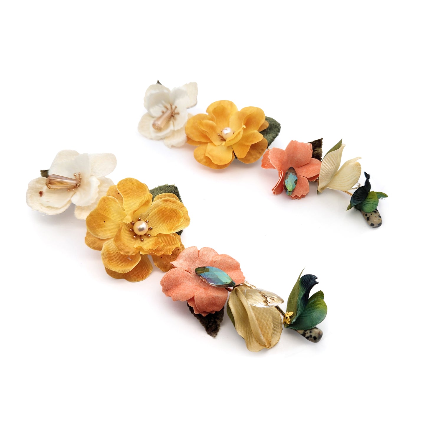 Cascading Yellow & Pink Garden Party Flower Earrings