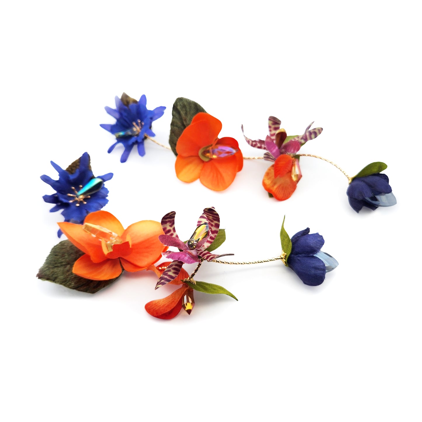 Cascading Orange & Blue Garden Party Flower Earrings