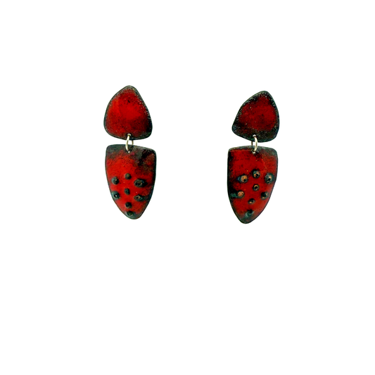 2-Piece Red Enamel Earrings