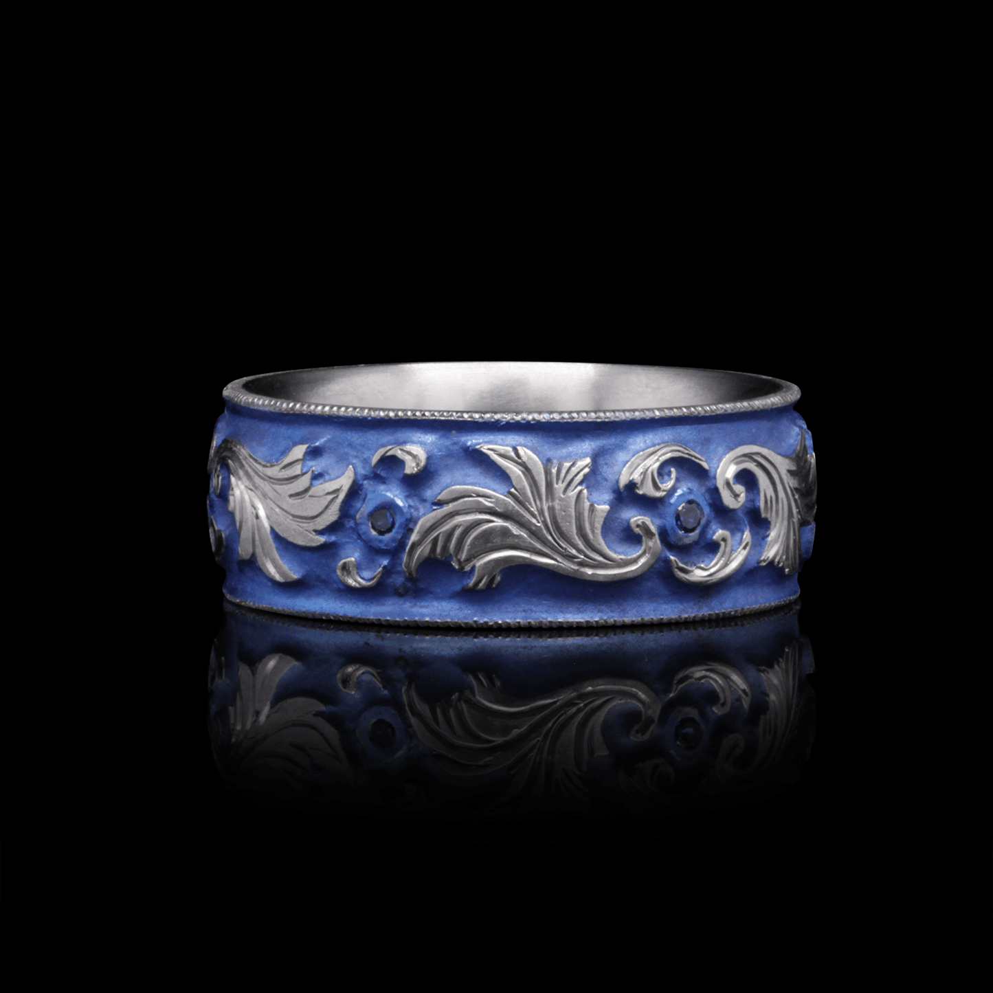Lagoon Lustre - Blue Sapphire & Titanium Fine Etched Band