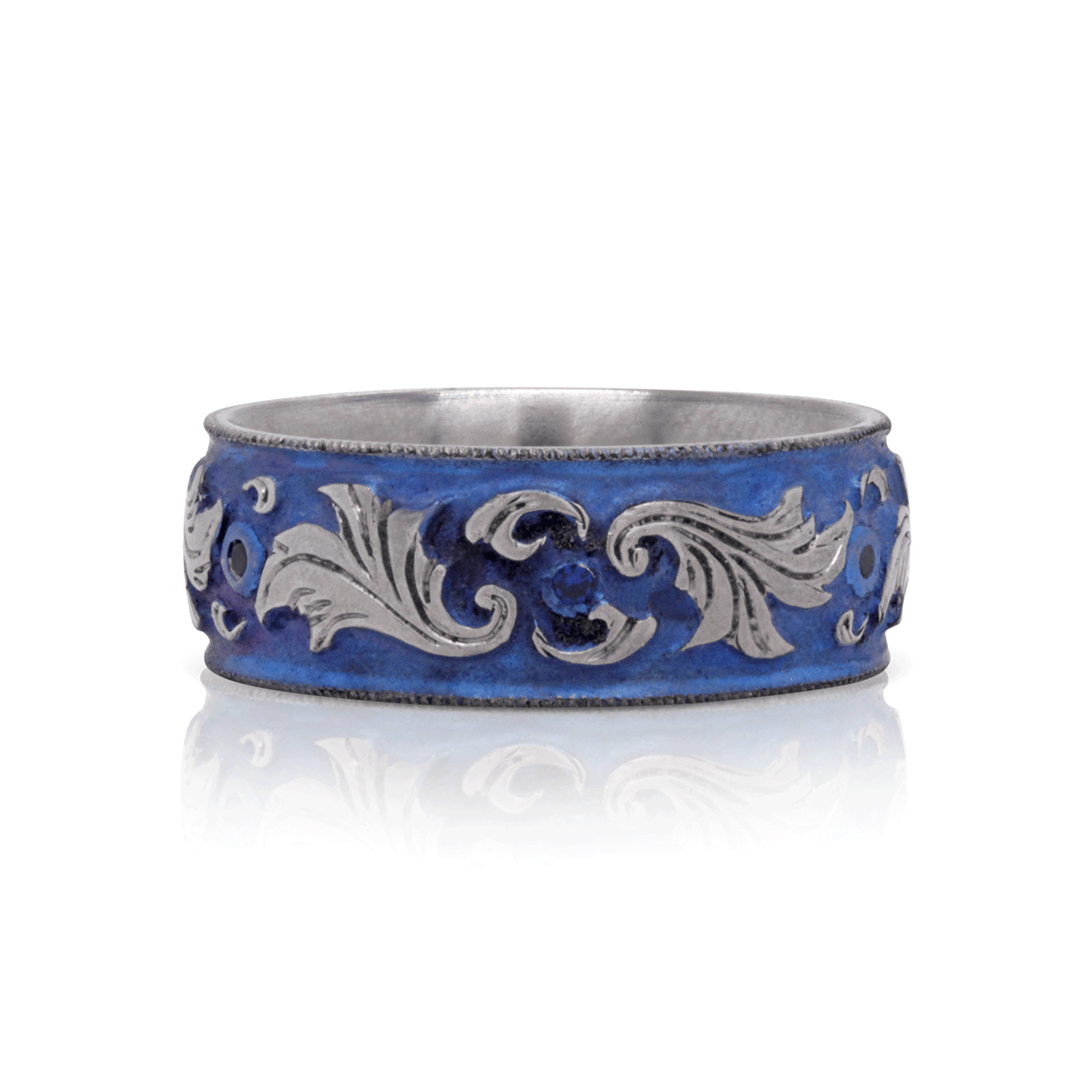 Lagoon Lustre - Blue Sapphire & Titanium Fine Etched Band