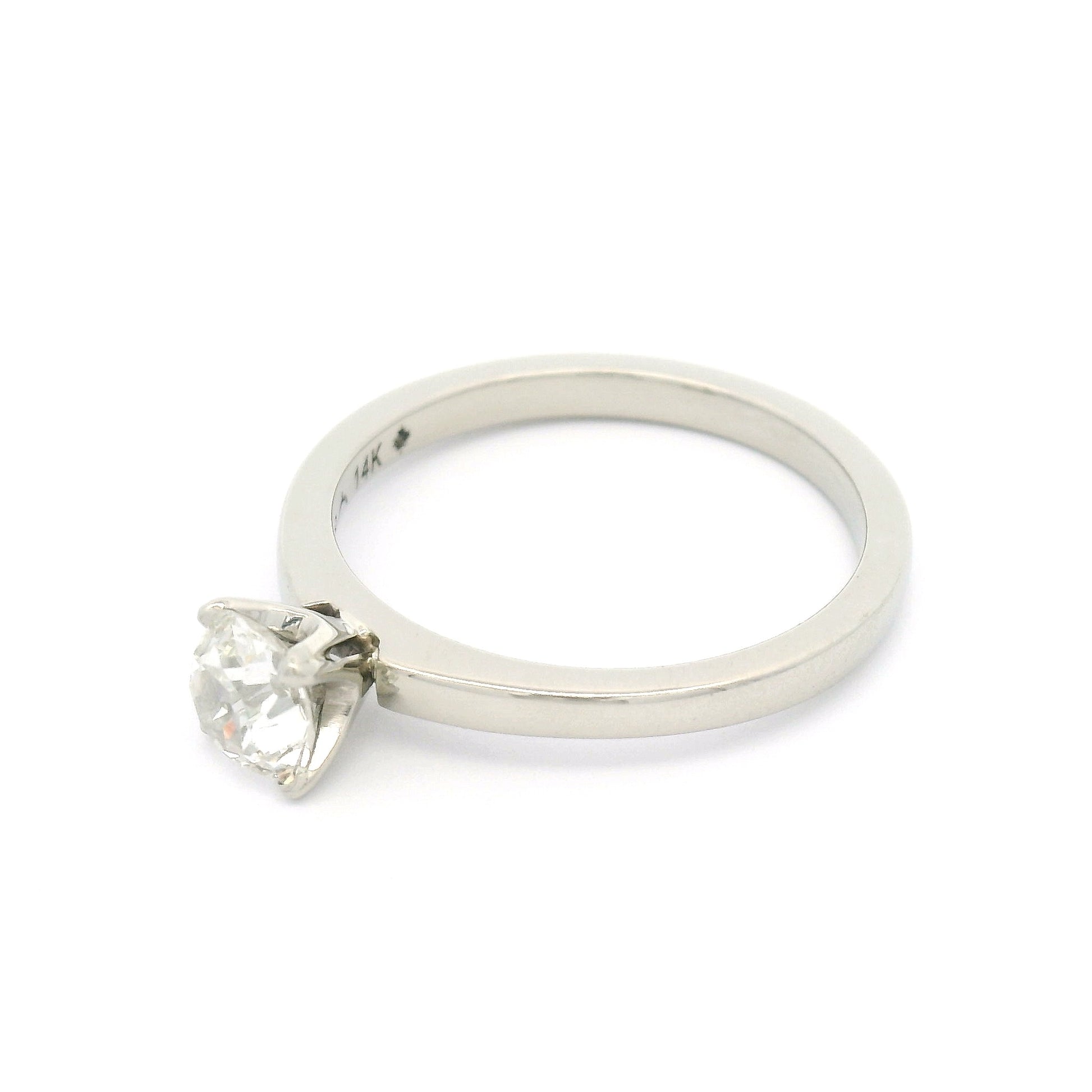 14k White Four Claw Solitaire with 0.64ct Natural Old Mine-Cut Diamond