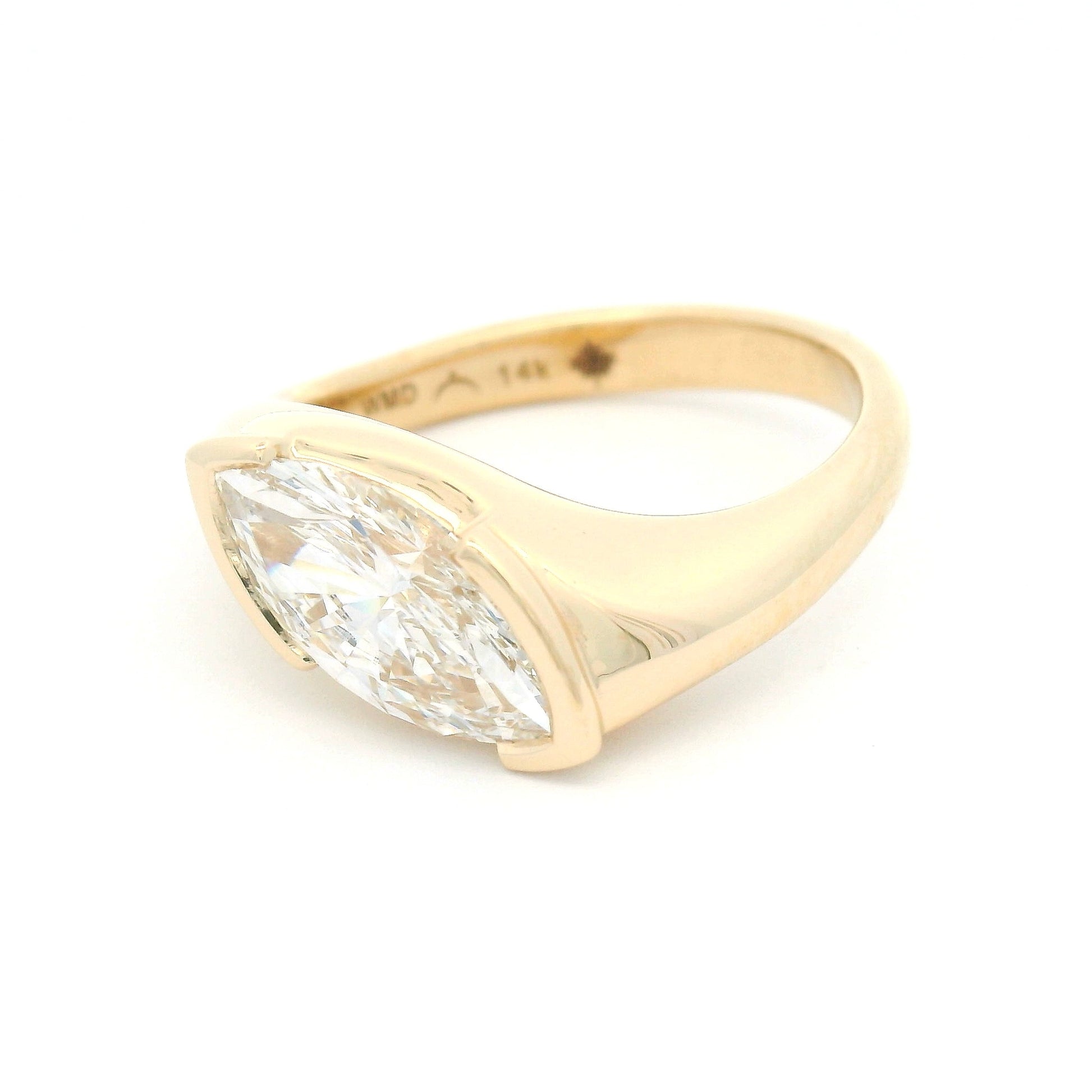 14k Yellow Half Bezel-Set Solitaire with 1.58ct Lab-Grown Marquise Diamond