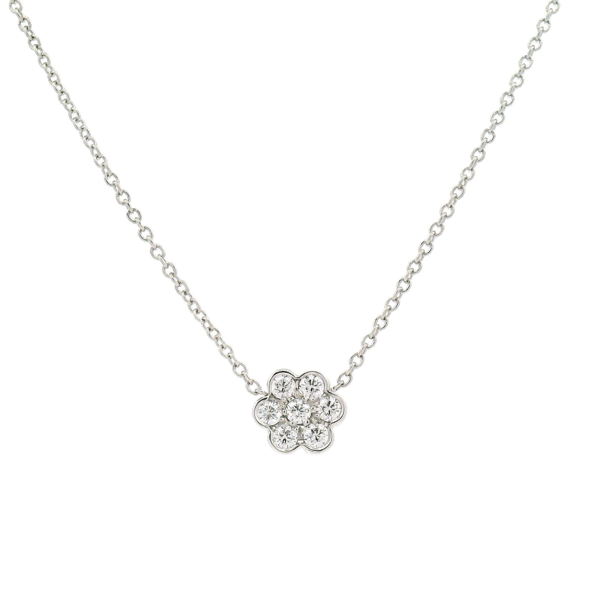 Platinum Flower Necklace with 0.21cts Natural Diamonds