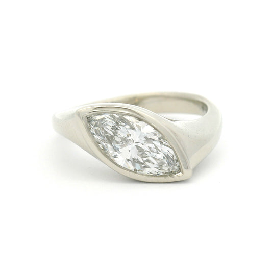14k White Twisted Bezel-Set Solitaire with 1.28ct Lab-Grown Marquise Diamond