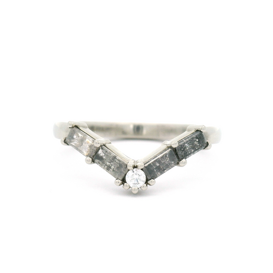 14k White Contour Band with 0.48cts Salt and Pepper Baguette Diamonds