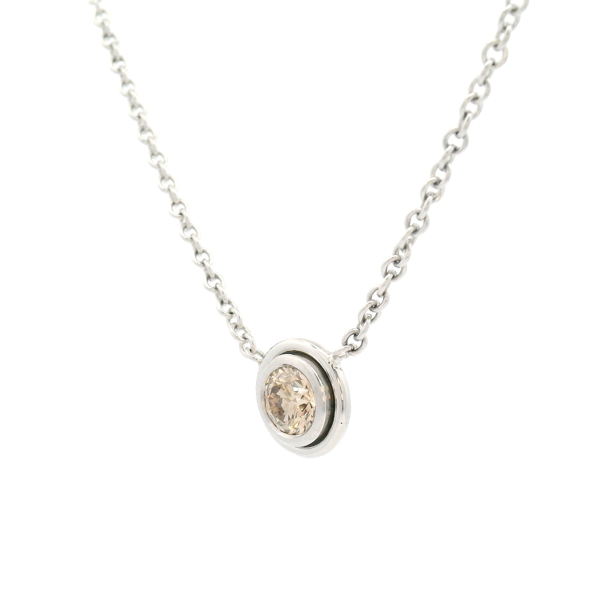 Platinum Necklace with Bezel-Set Natural 0.43ct Champagne Diamond