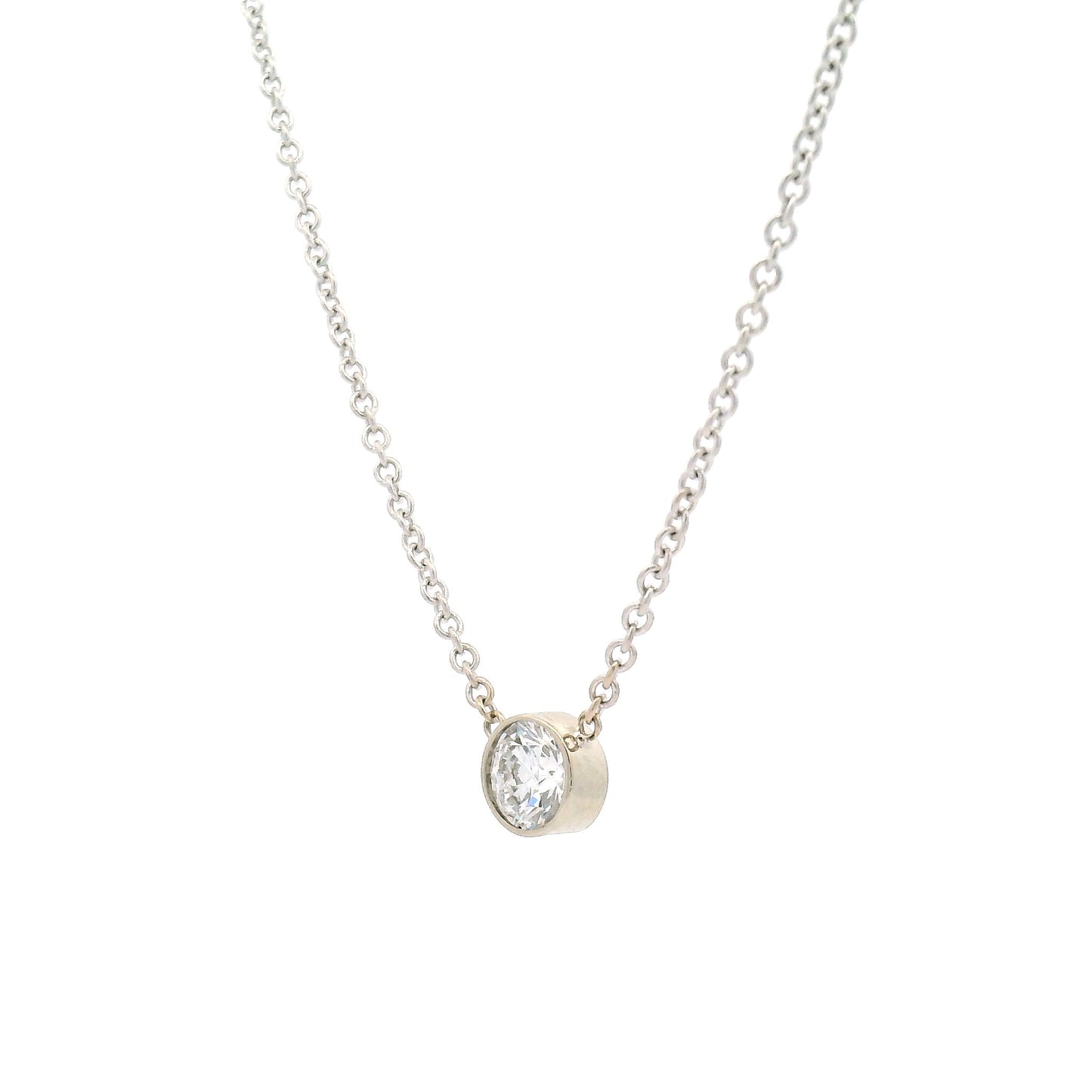 14k White Necklace with Bezel-Set Lab-Grown 0.60ct Diamond