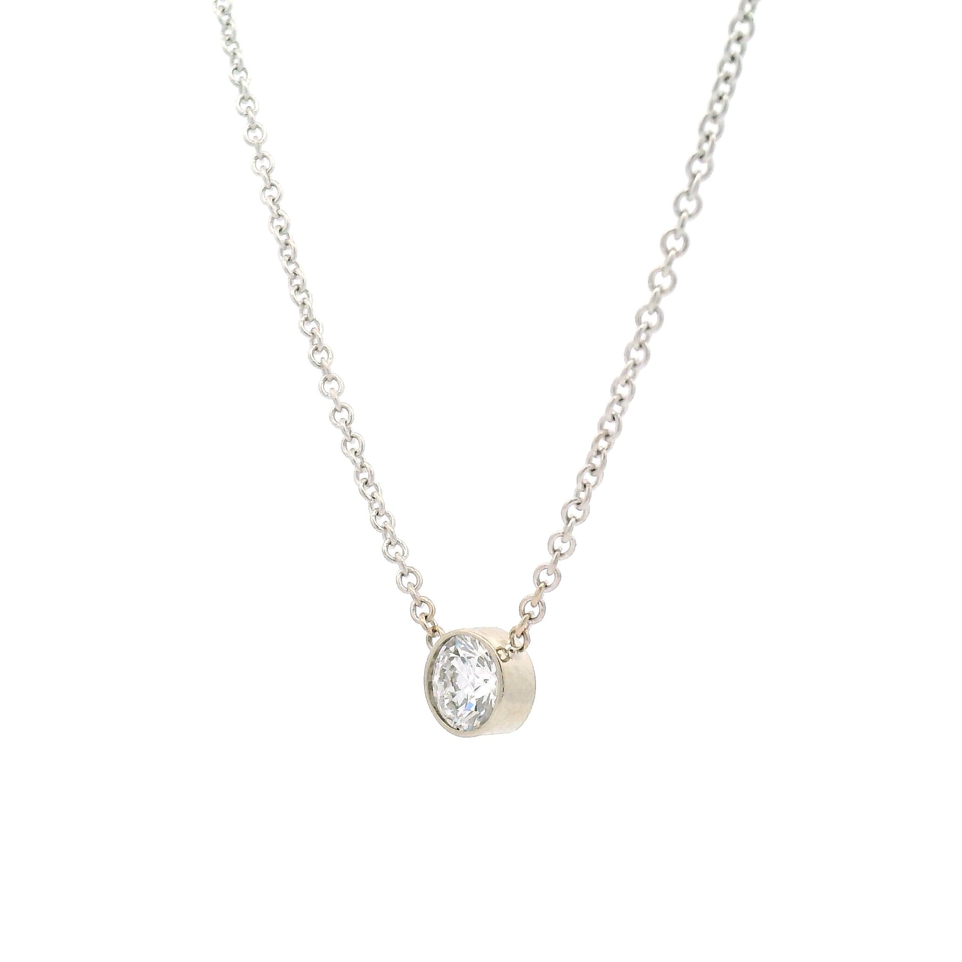 14k White Necklace with Bezel-Set Lab-Grown 0.60ct Diamond
