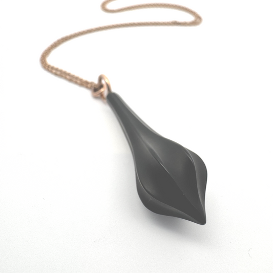 14k Rose Gold Pendant and Chain with Fluted Carved Onyx